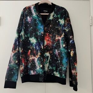 CARSON Galaxy Space Print Bomber Jacket XL Black Blue Red Green Zip Up